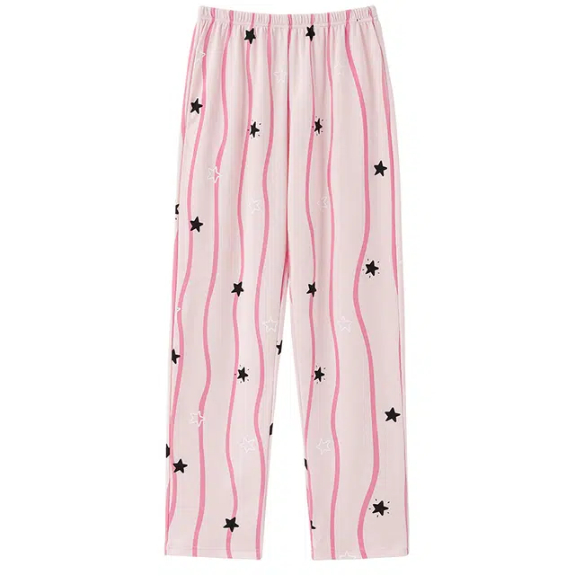 俏霓桐 薄款甜美可爱条纹休闲简约舒适棉透气柔软亲肤家居服可外穿睡裤 女款