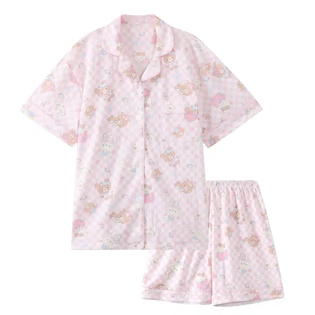 俏霓桐 薄款时尚甜美可爱卡通小熊休闲百搭透气舒适家居服可外穿夏季睡衣套装 女款