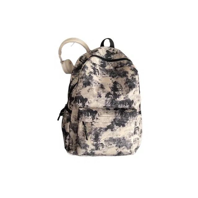 南潇湘 涂鸦旅行清新轻便高颜值大容量背包初中高中大学生上课百搭书包 尼龙 双肩包 常规 男女同款情侣款 卡其色/粉红色/紫色/绿色/黑色