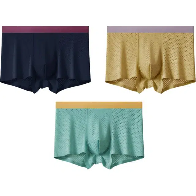 潞优野 冰丝无痕薄款网孔舒适透气四角内裤 男款 组合装