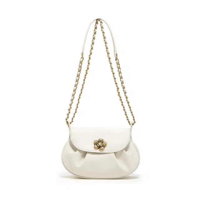 西木汀 山竹 慵懒松弛休闲百搭通勤包 牛皮 单肩包斜挎包 小号 女款 米白色/深邃黑/樱花粉