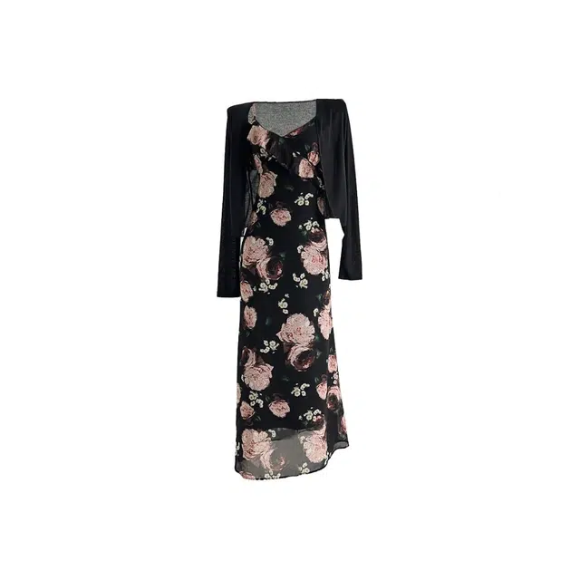 敲模女孩 纯欲风修身收腰碎花连衣裙薄款防晒长袖针织开衫裙装套装 女款