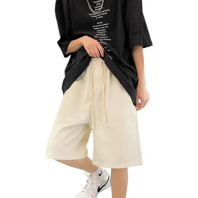 法文箱子 潮牌五分裤宽松美式复古高街基础款牛仔短裤 男款