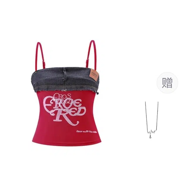 识恩 牛仔拼接背心字母印花短款抹胸潮吊带 女款