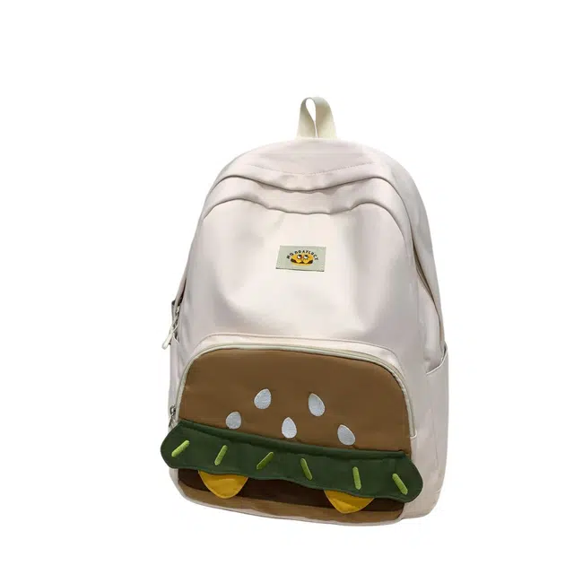 帕克熊 小众设计可爱学院风初高中大学生日常快乐通勤百搭 尼龙 双肩包 男女同款情侣款 白色/黄色/卡其色/咖啡色