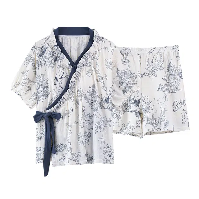 俏霓桐 复古时尚潮流简约大气舒适带胸垫短袖家居服可外穿三分裤睡衣套装 女款