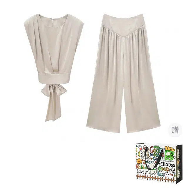 轻迎 气质圆领无袖上衣时尚舒适裤子休闲套装 女款