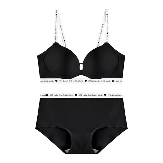 潞优野 无痕小胸聚拢显大无钢圈性感字母内衣裤套装 女款