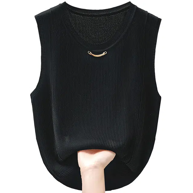 丝柏舍 简约风修身圆领内搭短款套头纯色背心 女款 米色