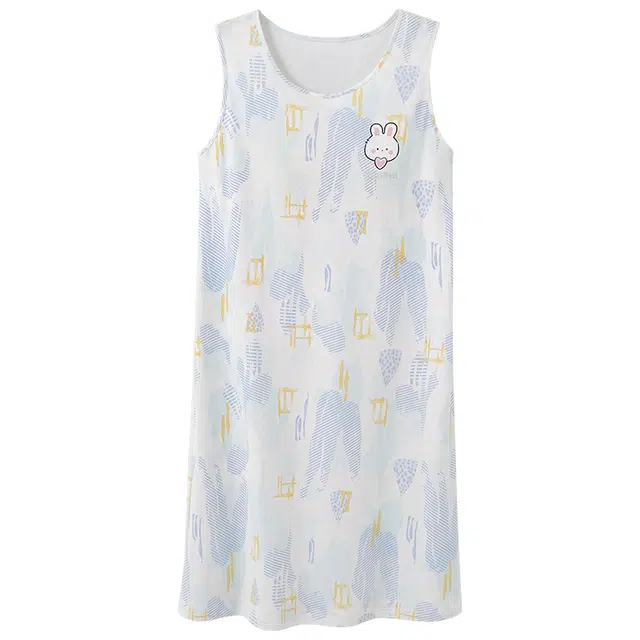 俏霓桐 薄款可爱卡通小兔子甜美舒适亲肤透气带胸垫无袖家居服可外穿睡裙 女款