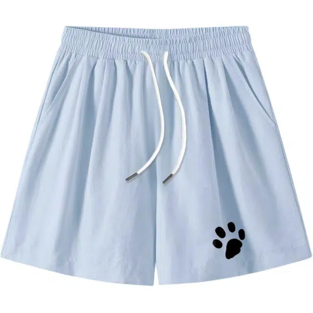 棉致 煤球猫猫简约纯色系带滑爽轻薄冰丝凉感学院风细腻柔软肌理感宽松五分休闲短裤 男女同款