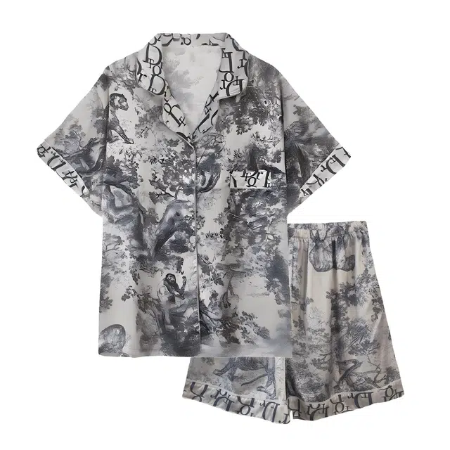 俏霓桐 薄款时尚简约轻奢复古高级休闲大方舒适凉感家居服可外穿睡衣套装 女款