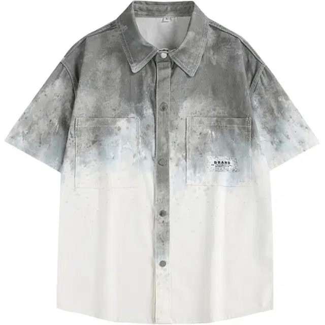 颂希尔 时尚百搭渐变休闲翻领短袖衬衫 男女同款