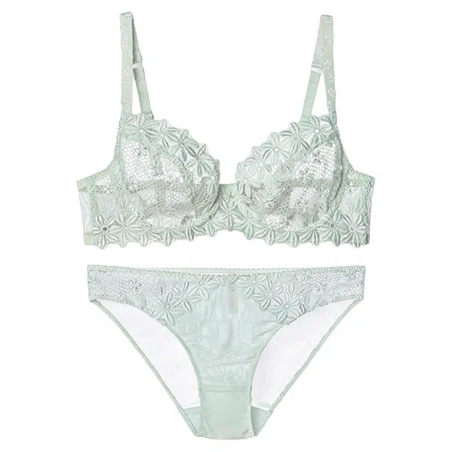 潞优野 薄款蕾丝透气大胸显小收副乳防下垂内衣裤套装 女款