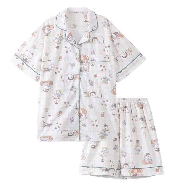 俏霓桐 薄款可爱卡通甜美休闲少女风透气舒适家居服可外穿夏季睡衣套装 女款