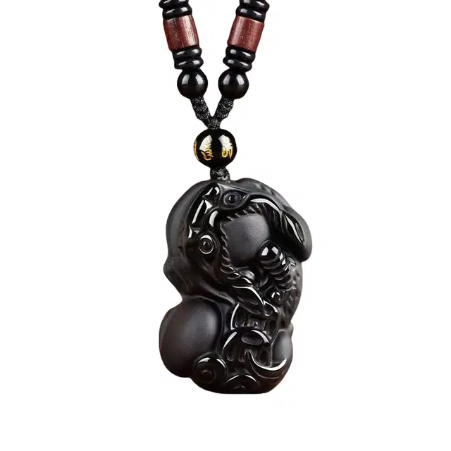 子婳 貔貅六字箴言转运珠貔貅招财转运护身符吉祥瑞兽轻奢个性匠心设计高档贵气 黑曜石 玉石吊坠 男女同款情侣款