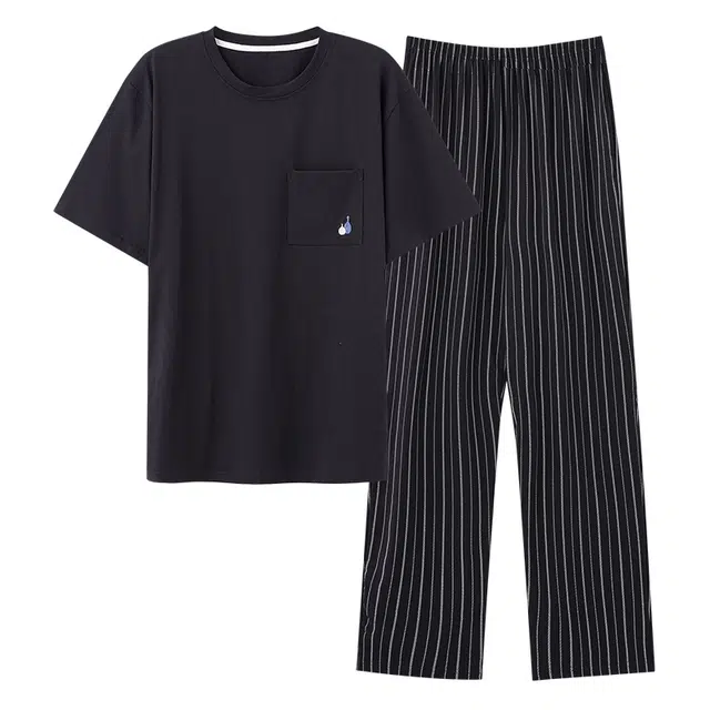 莫代尔 慵懒个性大方透气圆领套头休闲简约舒适柔软亲肤细腻不易起球短袖长裤家居服可外穿睡衣套装 男款