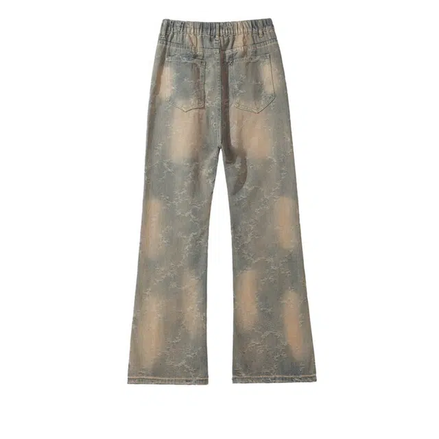 欧路得 美式高街提花潮牌水洗直筒休闲裤宽松痞帅微喇裤牛仔裤 男款