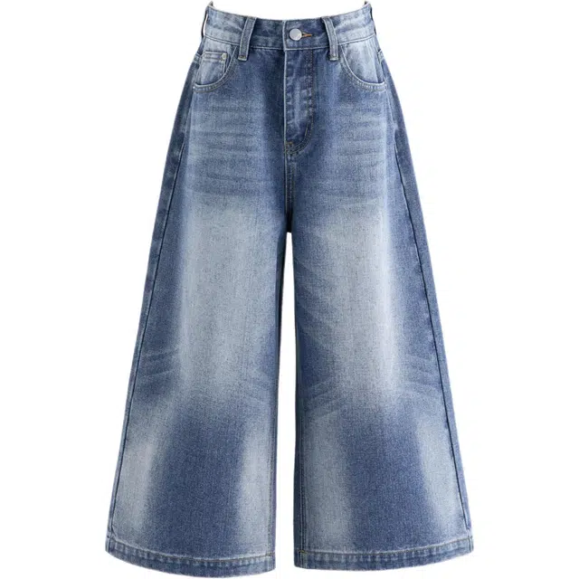 惟熙 薄款八分阔腿直筒裤牛仔裤 女款