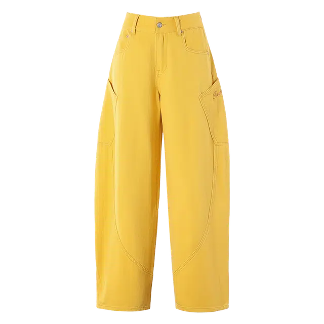 拾籍 假日出游穿搭字母刺绣拼接口袋设计高腰宽松垂感阔腿裤牛仔裤 女款