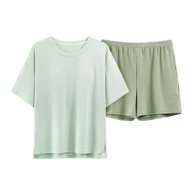 好福份 带胸垫纯色圆领透气轻盈家居服睡衣套装 女款