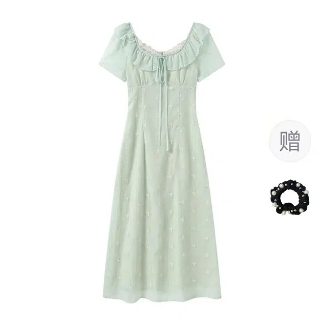 雾闪闪 拼接舒适百搭气质短袖连衣裙 女款