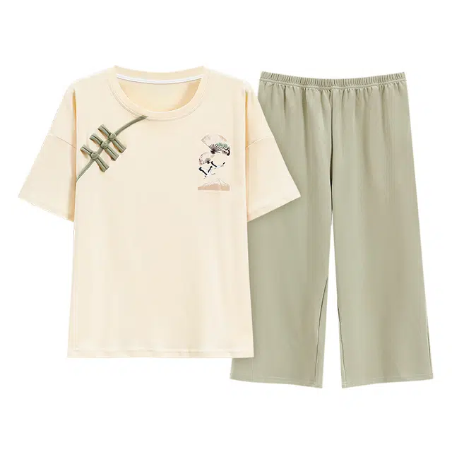 好福份 云感系列 时尚简约舒适卡通圆领短袖可外穿家居服睡衣套装 女款