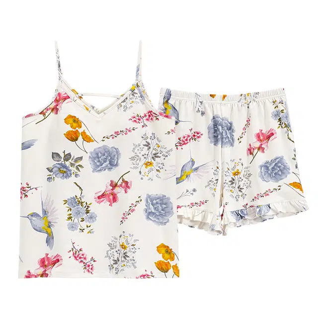 好福份 带胸垫小清新透气简约舒适家居服睡衣套装 女款