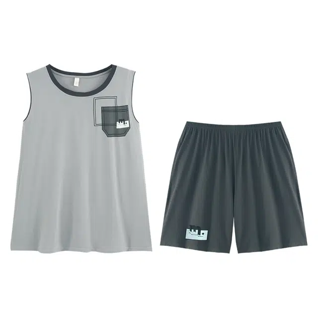 向薇 时尚简约休闲无袖短裤薄款家居服睡衣套装 男款