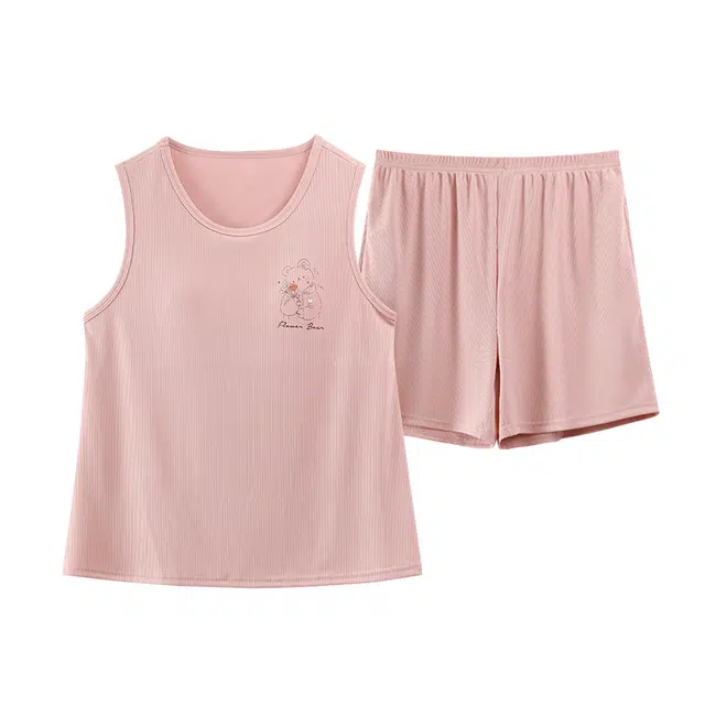 好福份 凉感系列 圆领无袖带胸垫三分裤休闲简约家居服睡衣套装 女款