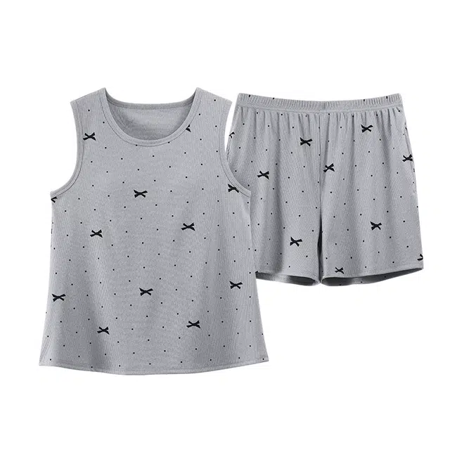 好福份 凉感系列  带胸垫时尚简约圆领无袖三分裤家居服睡衣套装 女款