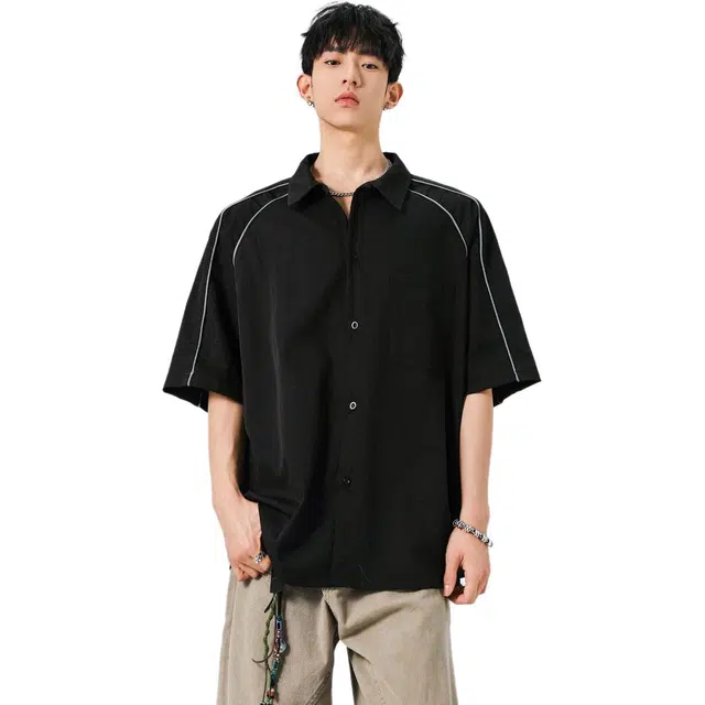 法文箱子 小清新高品质透气潮流百搭休闲短袖衬衫 男款