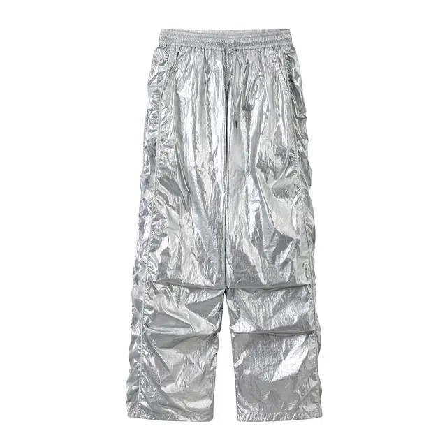 江南先生 银翼系列美式复古反光印花褶皱长裤休闲裤 男女同款