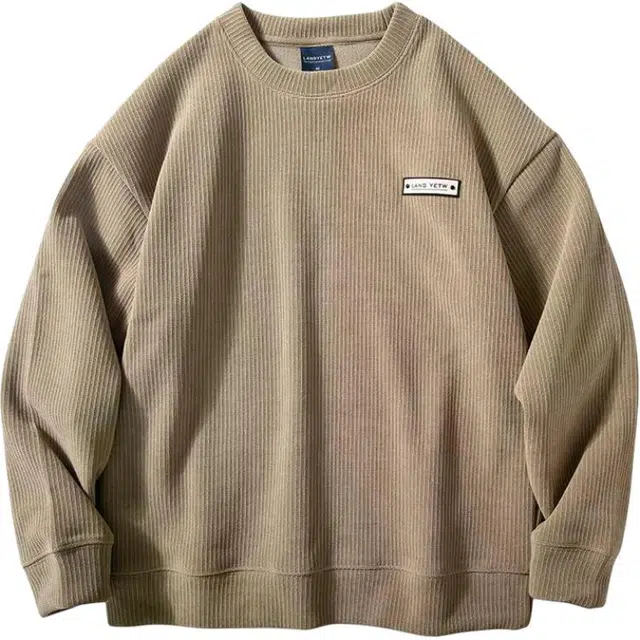 雅鹿 加绒加厚雪尼尔纯色落肩袖圆领宽松型套头长袖夹克 男款