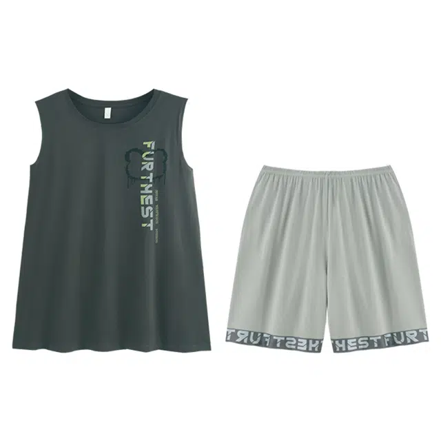 向薇 无袖短裤背心时尚休闲可外穿家居服睡衣套装 男款