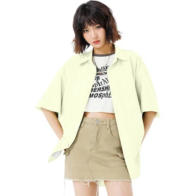 新世家族 青少年簿款美式夏季潮牌翻领百搭休闲短袖衬衫 女款