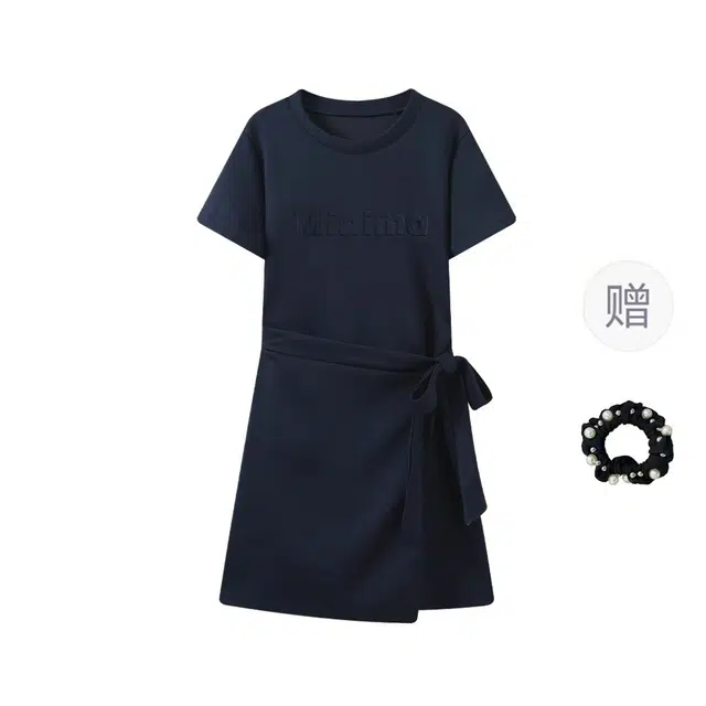 雾闪闪 纯色简约气质短袖连衣裙 女款