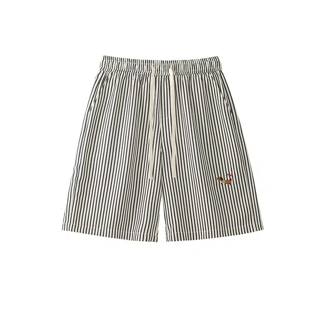 欧路得 条纹腊肠狗刺绣夏季潮牌宽松外穿五分裤休闲短裤 男款