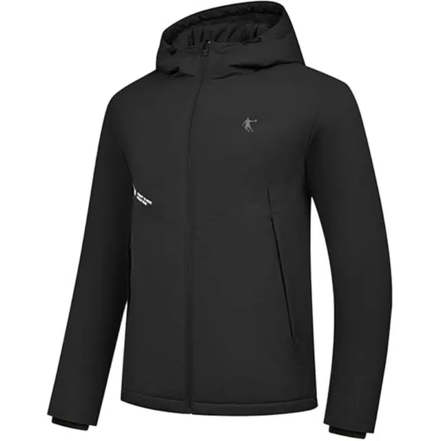 乔丹 纯色拉链连帽百搭休闲棉服 男款 黑色