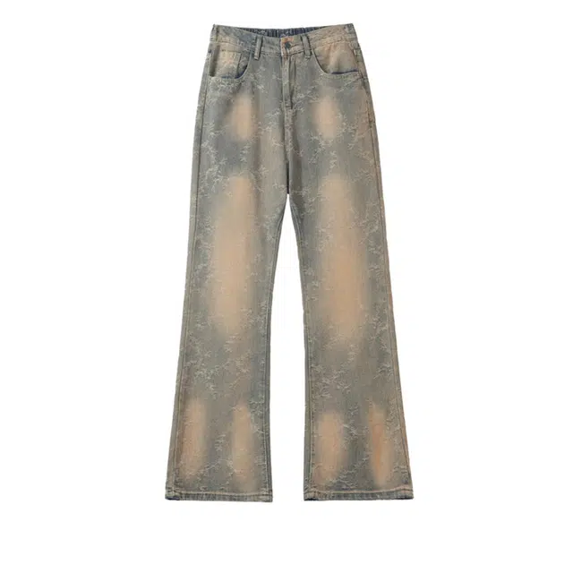 欧路得 美式高街提花潮牌水洗直筒休闲裤宽松痞帅微喇裤牛仔裤 男款