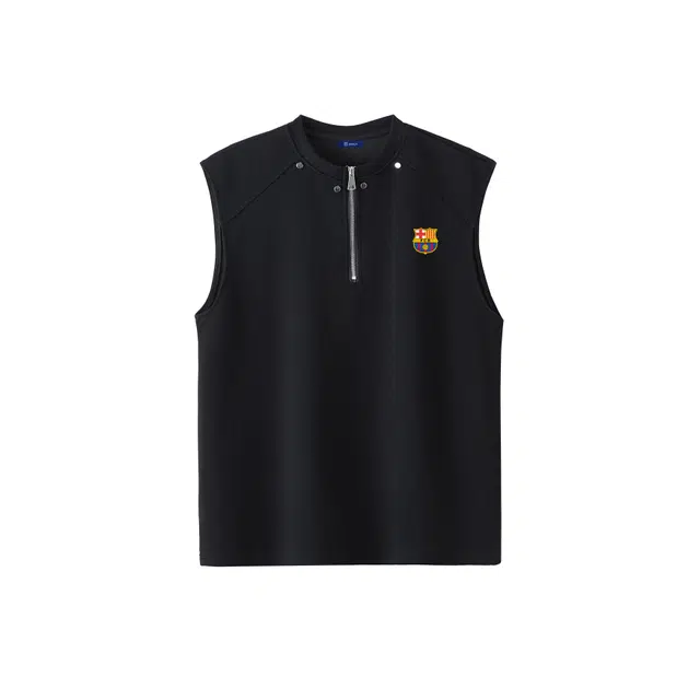 巴塞罗那足球俱乐部 美式铆钉设计重工半拉链品牌印花宽松休闲运动薄款透气潮牌痞帅百搭垂感坎肩无袖背心 男女同款