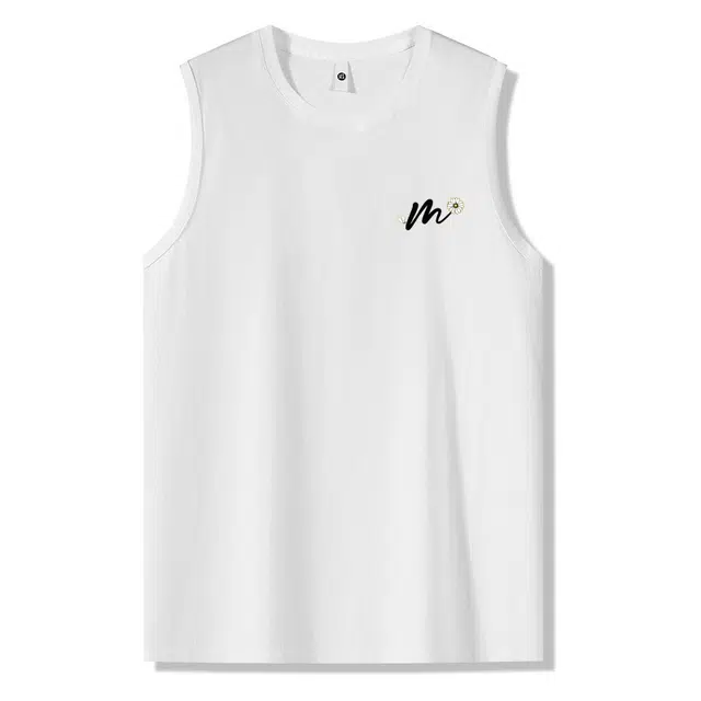 棉基因 夏季宽松圆领纯棉外穿创意简约字母打底衫篮球运动数字花朵装饰印花无袖坎肩背心 男女同款