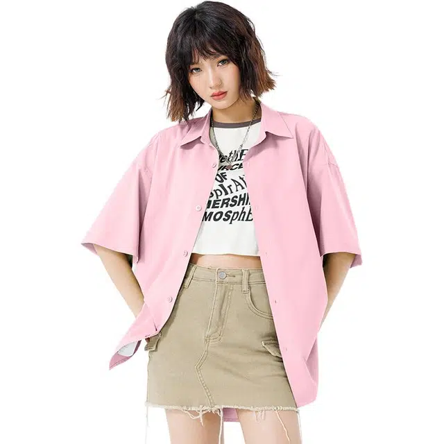 新世家族 青少年簿款美式夏季潮牌翻领百搭休闲短袖衬衫 女款