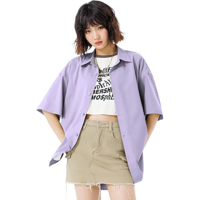 新世家族 青少年簿款美式夏季潮牌翻领百搭休闲短袖衬衫 女款