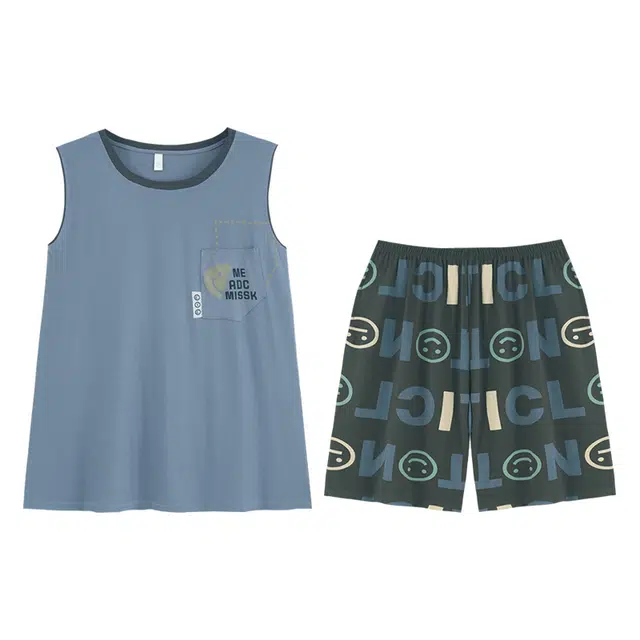 向薇 舒适圆领背心无袖短裤可外穿家居服睡衣套装 男款