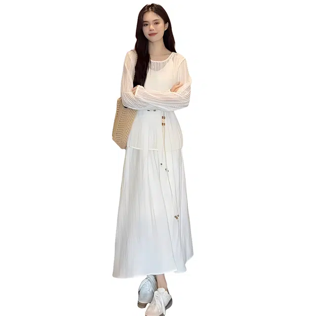 水中花 法式气质温柔长裙高级感优雅镂空设计针织裙装套装 女款