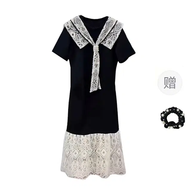 雾闪闪 舒适百搭气质休闲短袖连衣裙 女款