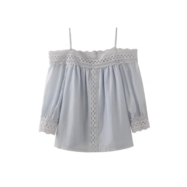 花栗鼠小姐 纯色薄款一字领长袖衬衫 女款