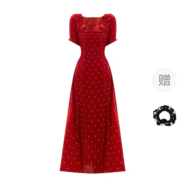 雾闪闪 复古舒适百搭简约气质短袖连衣裙 女款