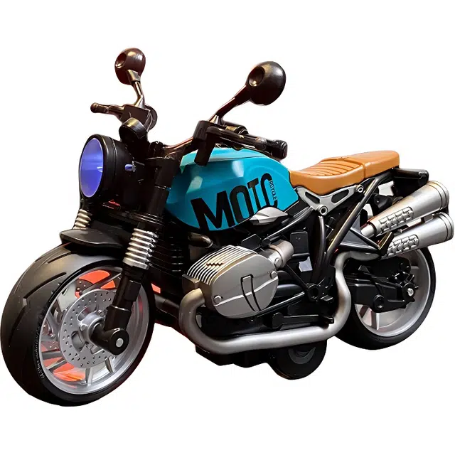 半粒 仿真摩托车 银钢拿铁 宽胎回力 成品模型